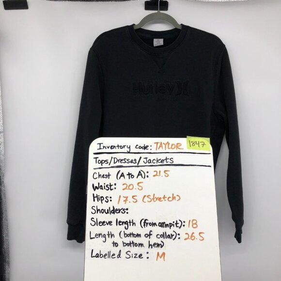 Hurley men's Black monogram logo front crewneck pullover sweater M - Picture 15 of 16